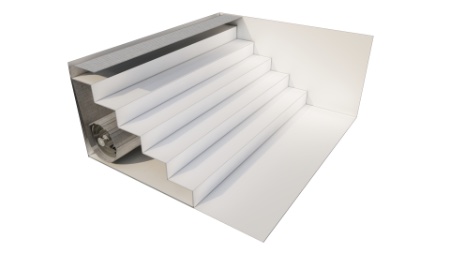 ontwerptekening  van rolluiktrap van zwembad in polypropyleen